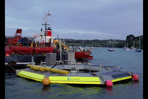 The Seatricity device alongside KML's Falmouth Wharves. (Photo: Graeme Ewens)